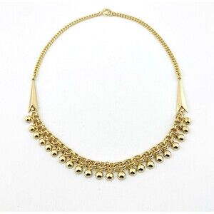 Vintage B&B Gold Filled Curb Chain Necklace Ball Fringe 15.5in Signed